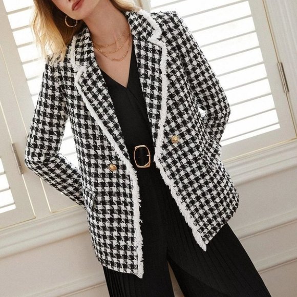 Houndstooth double breasted tweed blazer - Picture 2 of 7